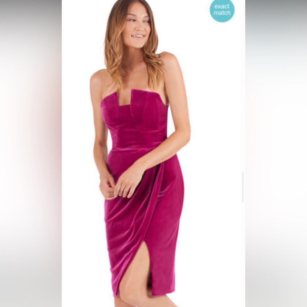 Black Halo Jolie Strapless Fuchsia Pink Velvet Cocktail Dress